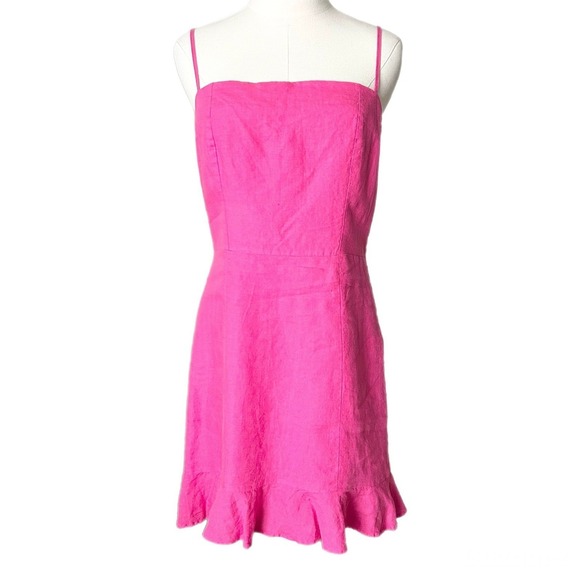 & Other Stories Dresses & Skirts - & Other Stories Hot Pink Linen Ruffle Mini Dress Smocked Back Size EUR 42 US 10
